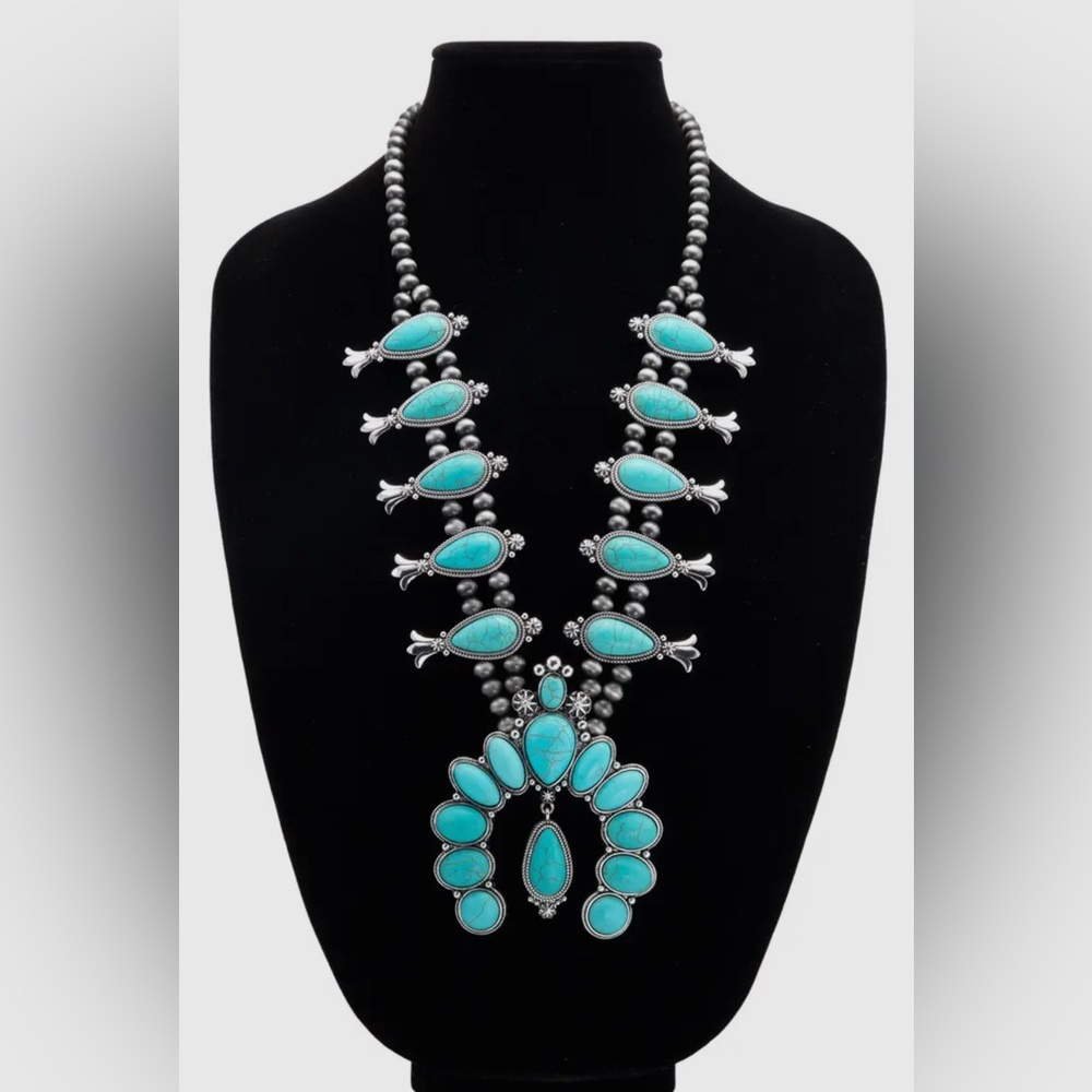 Turquoise Squash Blossom Navajo Statement Necklace